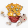 Baby Girl Cartoon Print O-Neck T-Shirt Combo Ruffle Shorts Sets In Summer