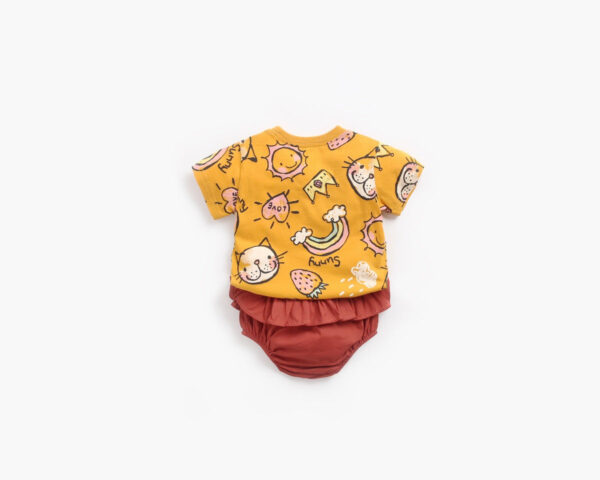 Baby Girl Cartoon Print O-Neck T-Shirt Combo Ruffle Shorts Sets In Summer